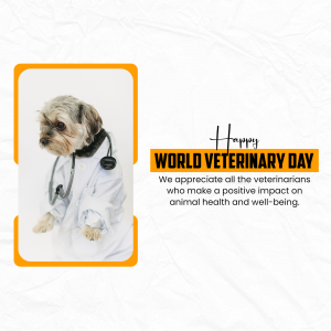 Dog wearing a stethoscope and doctor's coat for World Veterinary Day