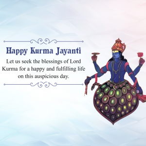 Image depicting Lord Kurma with a festive greeting for Kurma Jayanti