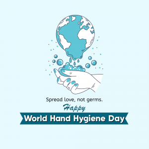 Illustration of hands holding a globe with soap bubbles, promoting hand hygiene.