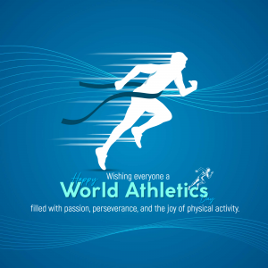 Silhouette of a runner crossing a finish line with text 'World Athletics Day'