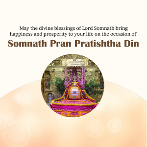 Image depicting the Somnath Temple and a greeting for Somnath Pran Pratishtha Din.