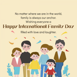 Illustration of a family with the text 'Happy International Family Day'