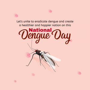 Image promoting National Dengue Day with a mosquito illustration and text.