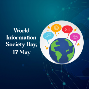 World Information Society Day graphic with Earth and communication icons