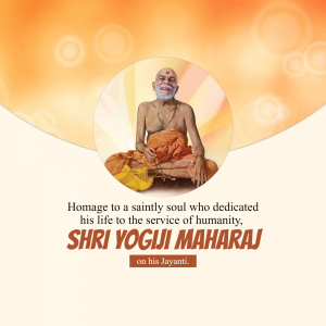 Portrait of Shri Yogiji Maharaj with text commemorating his Jayanti