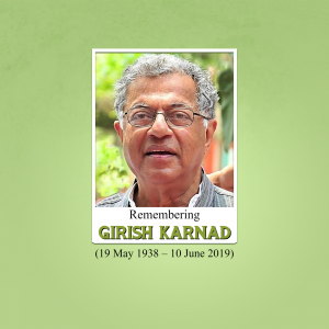Portrait of Girish Karnad with memorial text