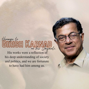 Portrait of Girish Karnad with a tribute message