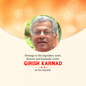 Portrait of Girish Karnad with text commemorating his Jayanti