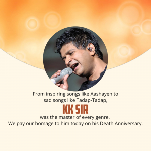 Image of KK, a famous Indian singer, with a tribute message.