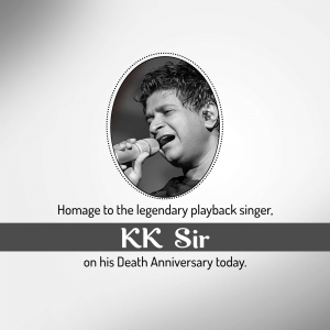 Portrait of KK, a legendary Indian playback singer, with text commemorating his death anniversary.