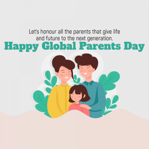 Illustration of a family with the text 'Happy Global Parents Day'