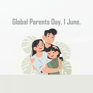 Illustration of a family embracing each other with text 'Global Parents Day, 1 June.'