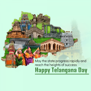 Telangana Day celebration with landmarks and cultural dancers