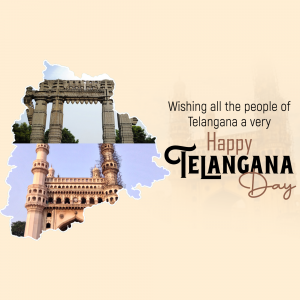 Telangana Day greeting with Charminar and state map