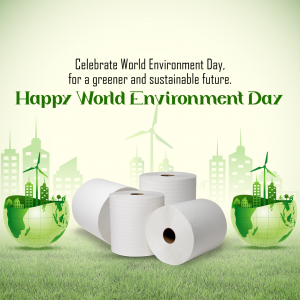 World Environment Day graphic with a globe made of greenery and paper rolls