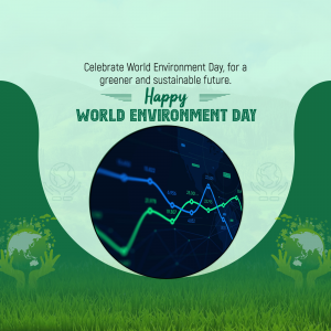 World Environment Day graphic with green and blue tones, depicting a sustainable future.