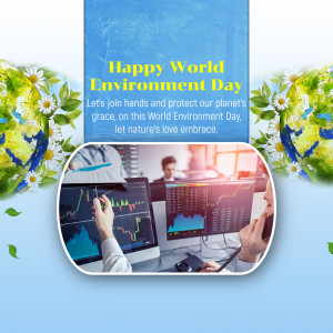 World Environment Day graphic with people working on computers and nature elements.