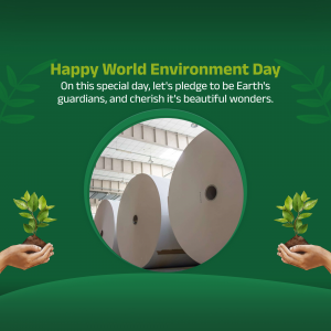 World Environment Day graphic with hands holding plants and paper rolls