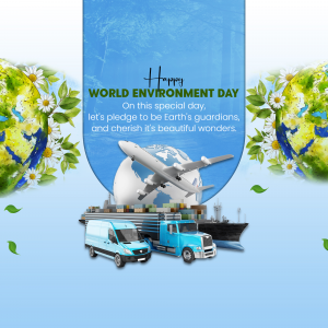 World Environment Day graphic with Earth, transportation, and flowers