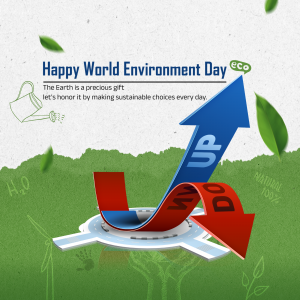 World Environment Day graphic with up and do arrows and green leaves