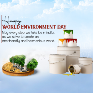 World Environment Day greeting with paint buckets and eco-friendly imagery