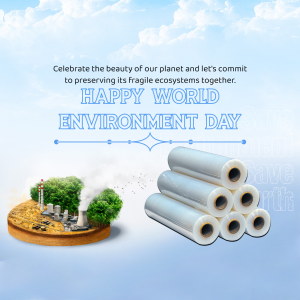 World Environment Day graphic with wind turbines and a message about preserving ecosystems.