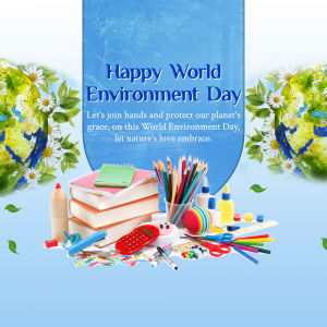 World Environment Day illustration with school supplies and a globe