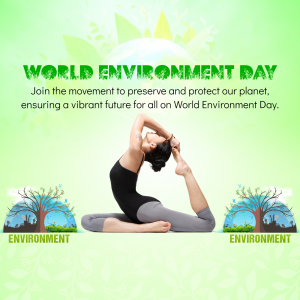 Woman doing yoga with a World Environment Day background