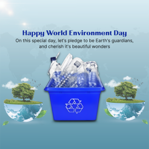 World Environment Day illustration with recycling bin and Earth imagery