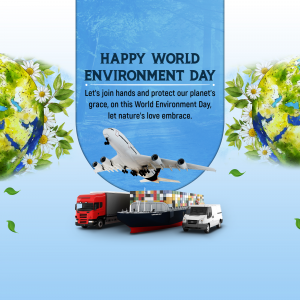 World Environment Day graphic with globe, transport, and nature elements