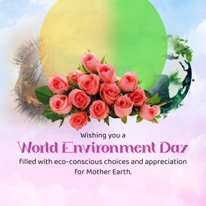 A vibrant image wishing a Happy World Environment Day with roses and nature elements.