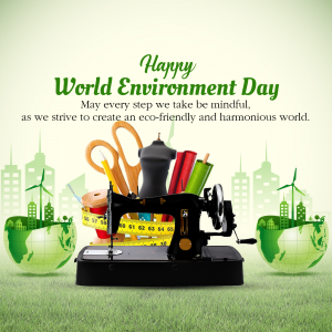 World Environment Day illustration with sewing tools and globes