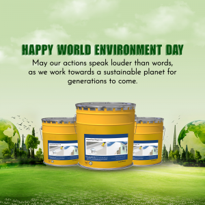 Image depicting paint buckets with a green environment background for World Environment Day.