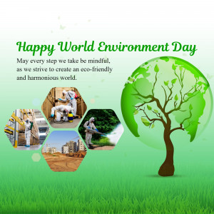 World Environment Day graphic with people planting trees and a globe
