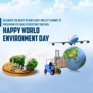 Illustration depicting a healthy planet with elements of industry and nature, celebrating World Environment Day.