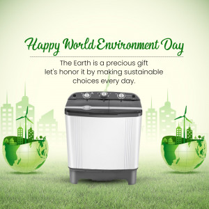 Washing machine with a green environment background for World Environment Day