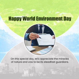 World Environment Day graphic with a person signing a document
