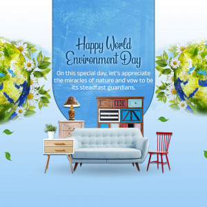 World Environment Day illustration with a living room scene and globe