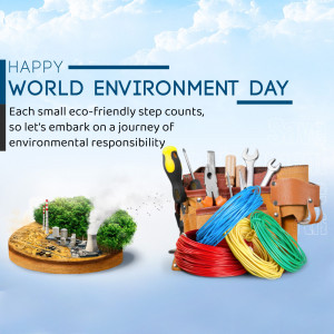 World Environment Day graphic with tools and eco-friendly imagery