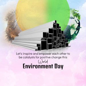 Environment Day graphic with nature and industrial elements