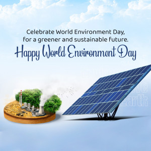 World Environment Day graphic with solar panels and green landscape