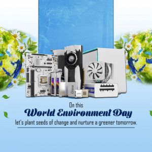Computer components surrounded by greenery for World Environment Day