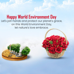 World Environment Day greeting with flowers and environmental imagery