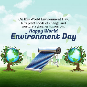 World Environment Day graphic with globe, solar panel, and trees