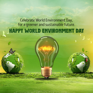 World Environment Day celebration with a lightbulb and globes