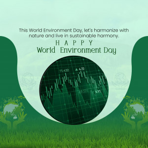 World Environment Day graphic with hands holding the Earth and data visualization.