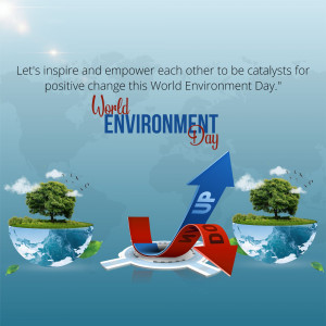 World Environment Day graphic with Earth, trees, and an upward arrow.