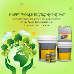 World Environment Day graphic with Earth in hands and construction chemicals