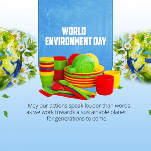 World Environment Day poster with plastic waste and a globe