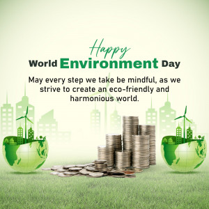 World Environment Day greeting with globe and cityscape